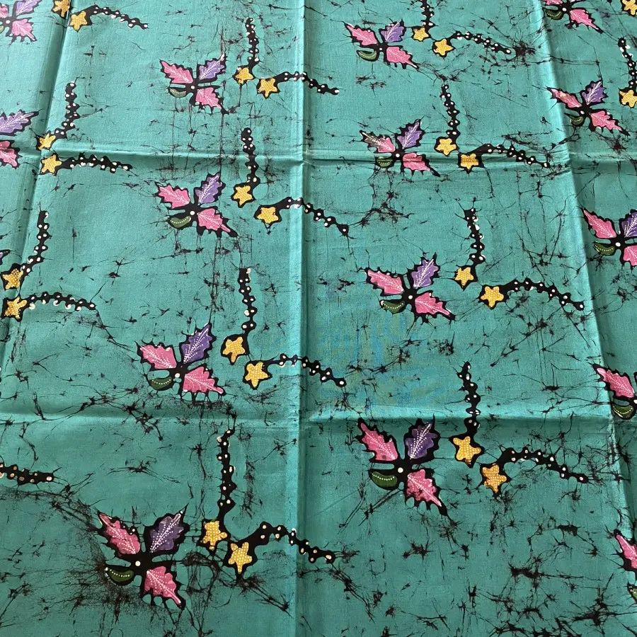 KAIN BATIK TULIS BAKARAN HIJAU BUNGA KUNING PINK