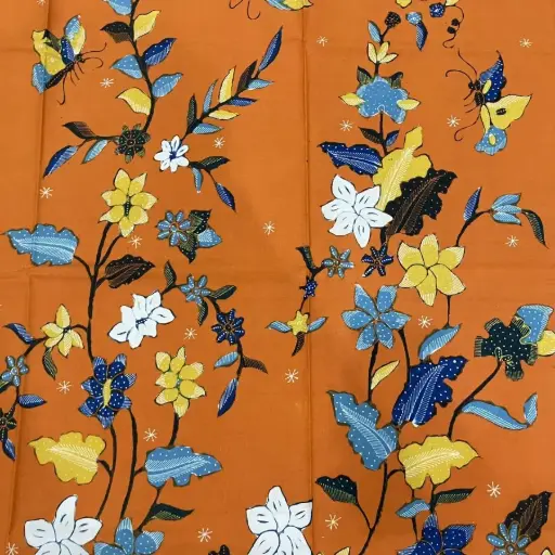 KAIN BATIK TULIS CIREBON BUNGA KUNING ORANGE