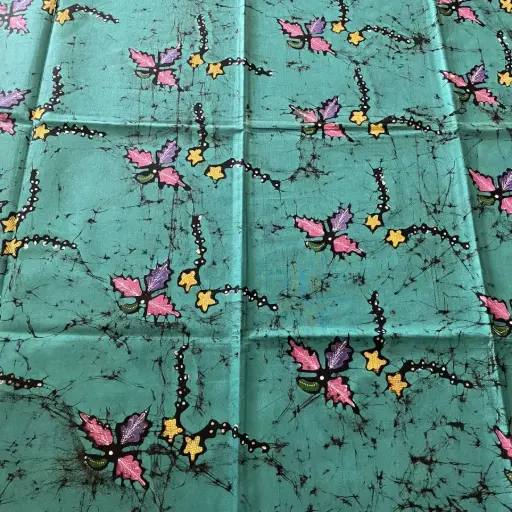 KAIN BATIK TULIS BAKARAN HIJAU BUNGA KUNING PINK
