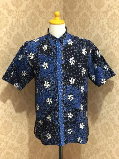 KEMEJA BATIK TULIS LASEM SIZE L BIRU HITAM
