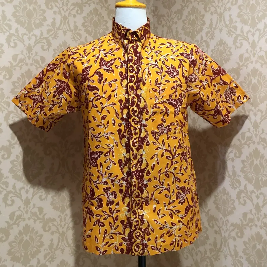 KEMEJA BATIK TULIS BLEDAK KUNING MERAH SIZE S | batiknudo